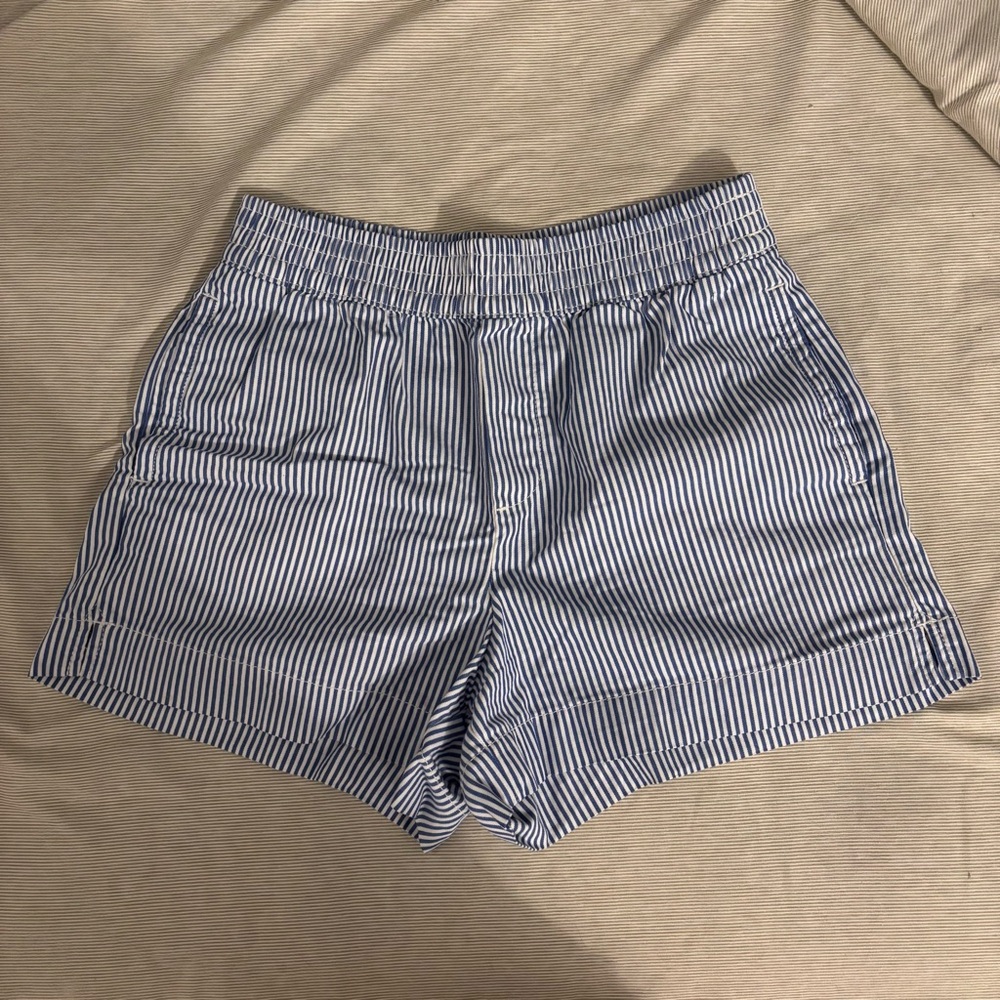 Navy Striped High Waist Women's Shorts